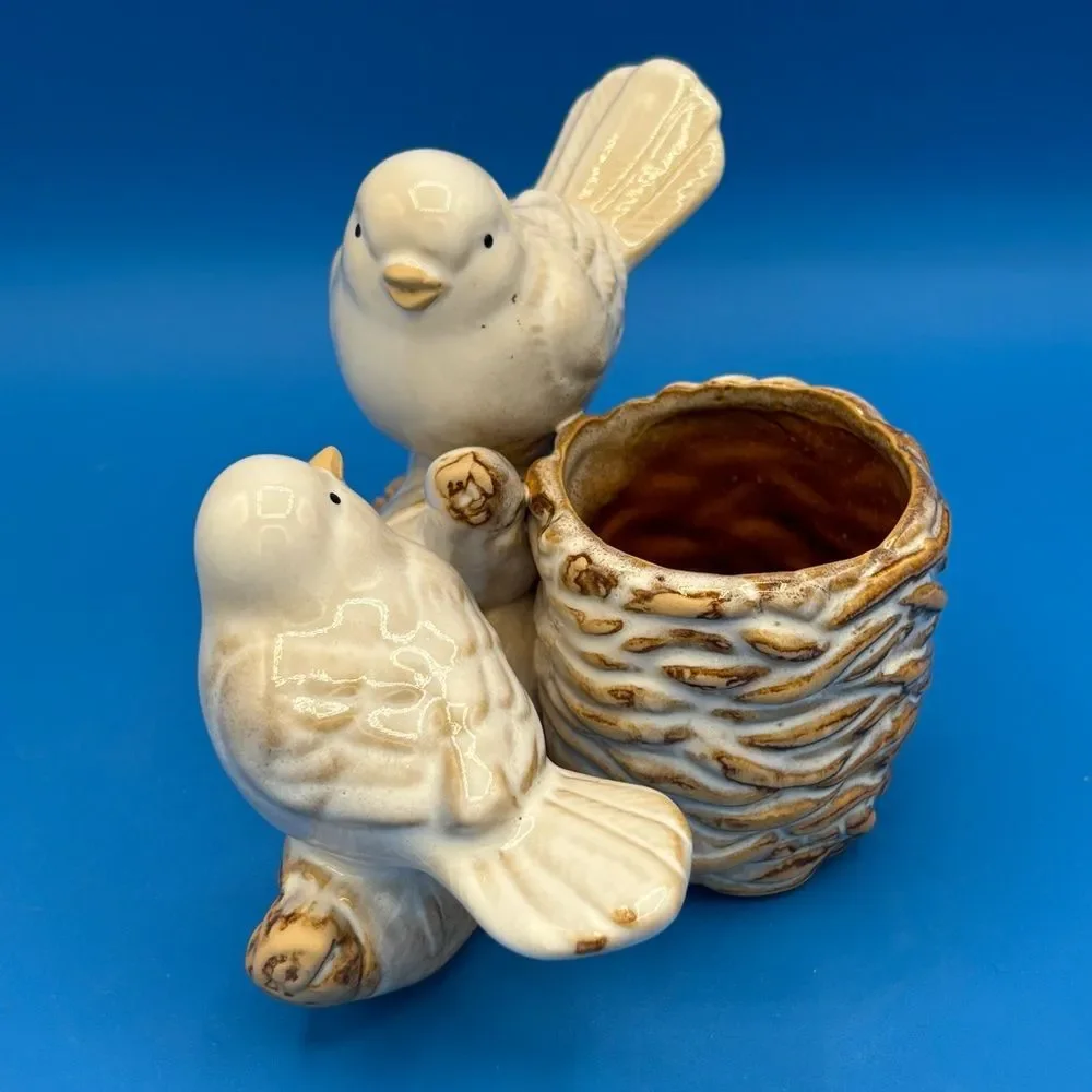 Yankee Candle Love Birds w/ Nest Votive Candle Holder Rustic Country Farmhouse